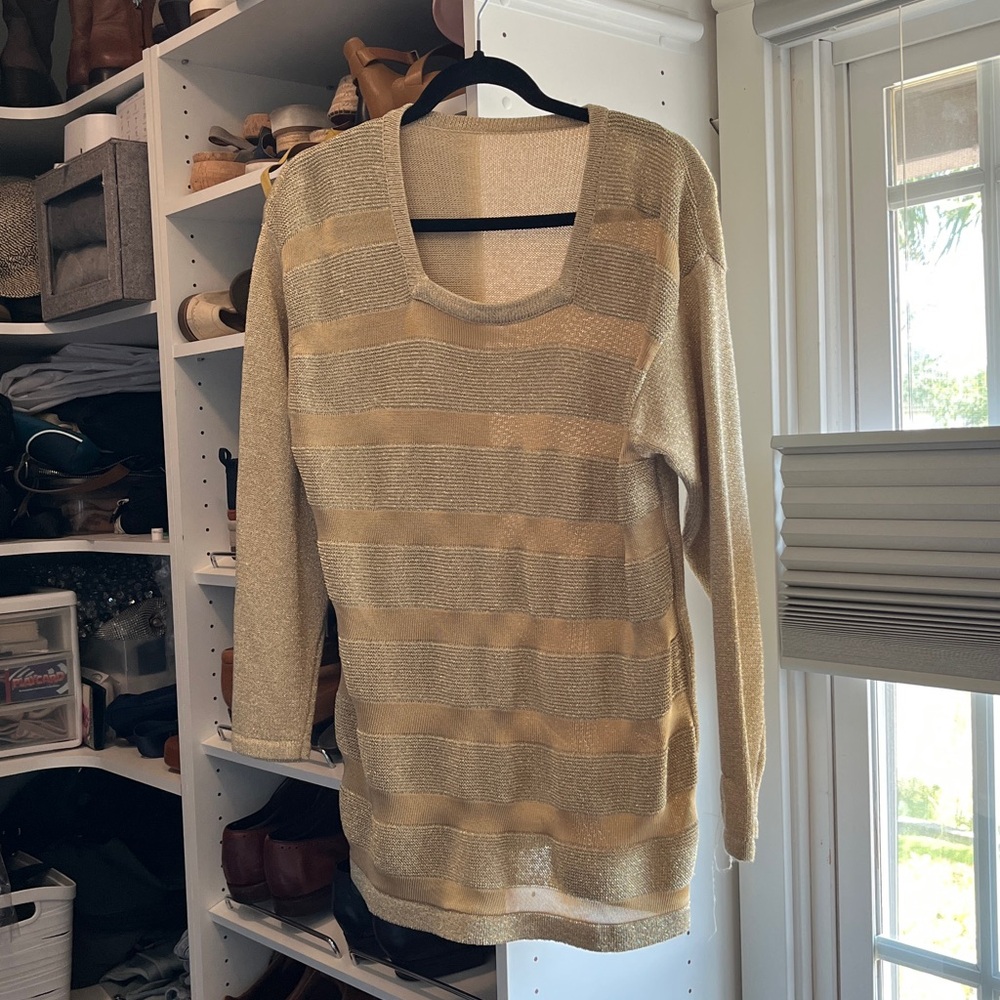 80s Metallic Stretch Gold Striped Women's Sweater